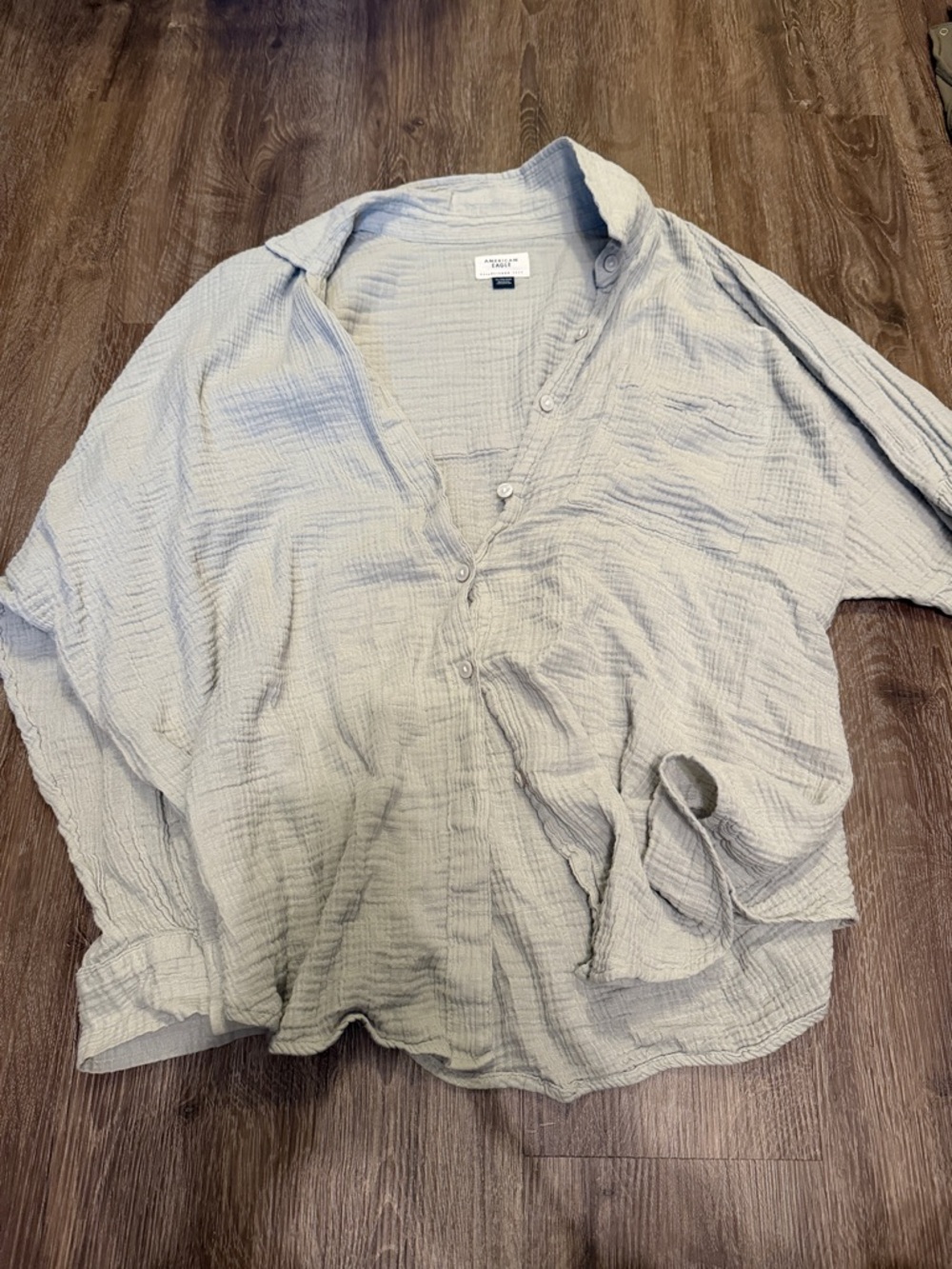 American Eagle Outfitters Pale Green Button-Down Gauze Shirt